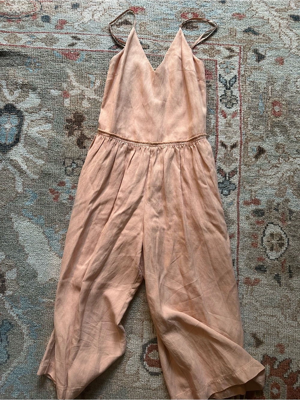 Wilfred Peach V-Neck Spaghetti Strap Jumpsuit. - viscose and linen